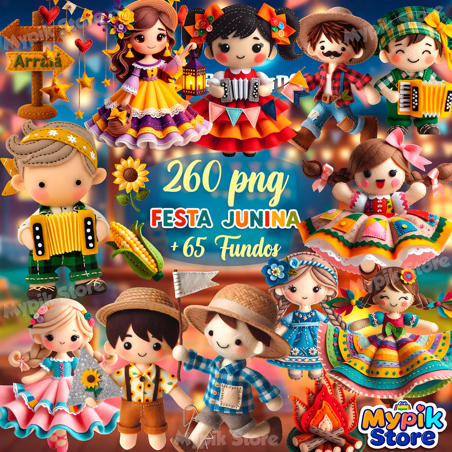 Kit Digital Festa Junina Fofa em Feltro Imagens PNG 2