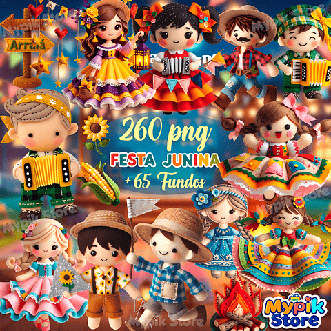 Kit Digital Festa Junina Fofa em Feltro Imagens PNG