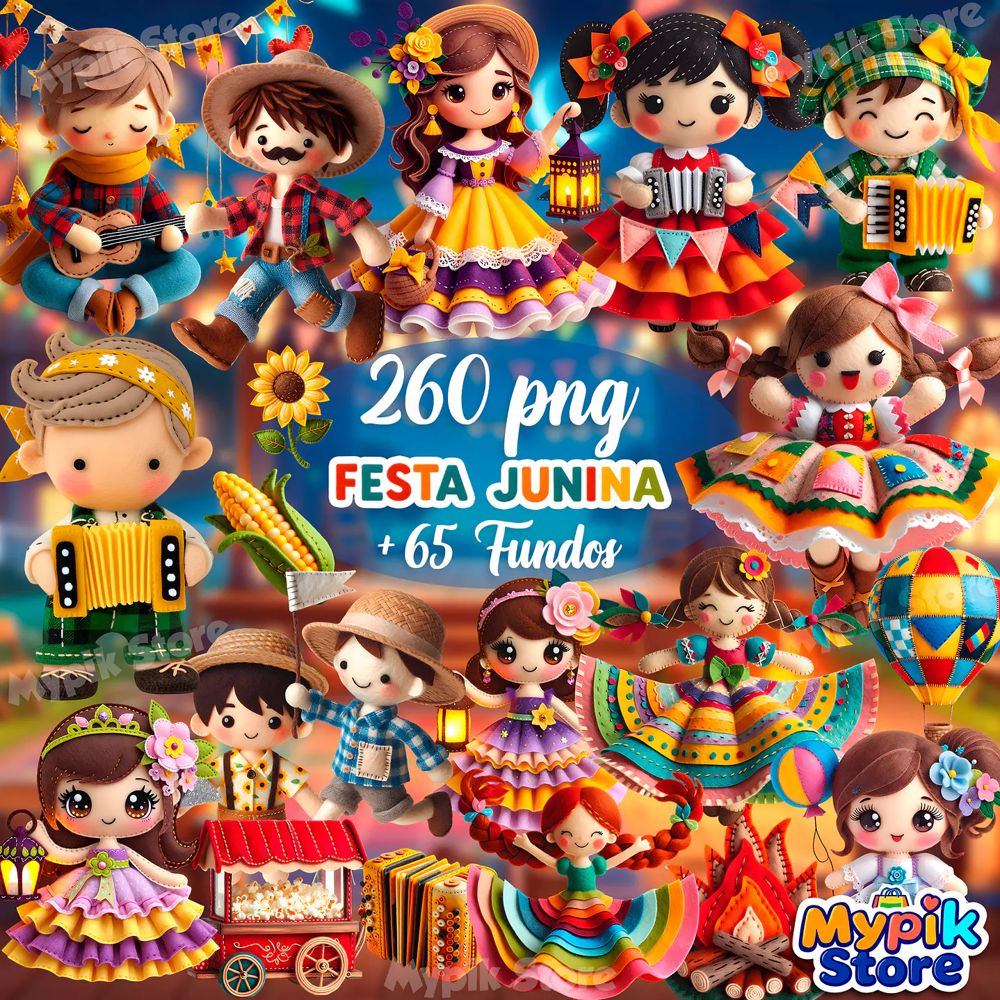 Kit Digital Festa Junina Fofa em Feltro Imagens PNG 1