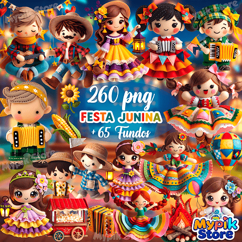 Kit Digital Festa Junina Fofa em Feltro Imagens PNG