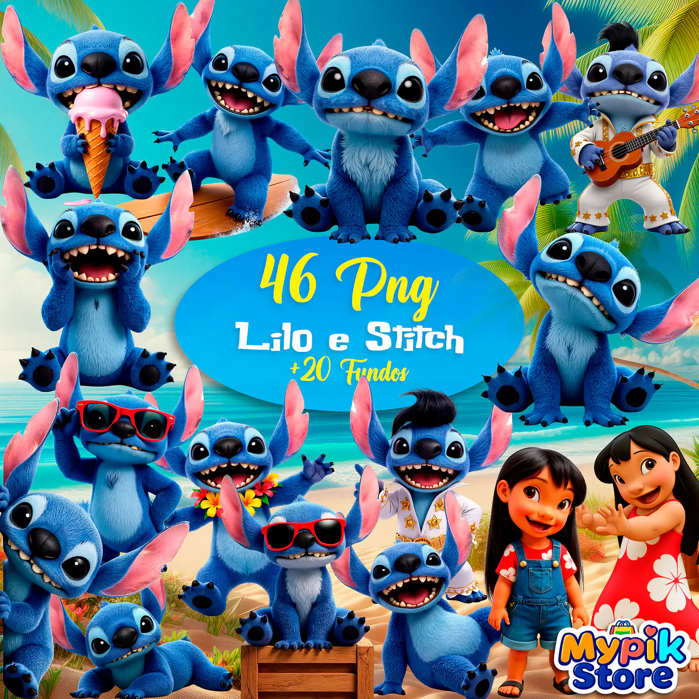 Kit Digital Lilo e Stitch PNG + Fundos Exclusivos 1