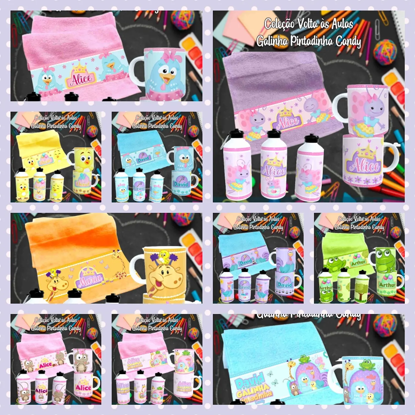 Kit Digital Galinha Pintadinha Candy - Sublimação Volta às Aulas 1