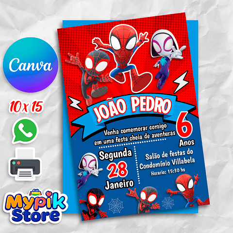 Convite Digital Spidey Editável com Canva 