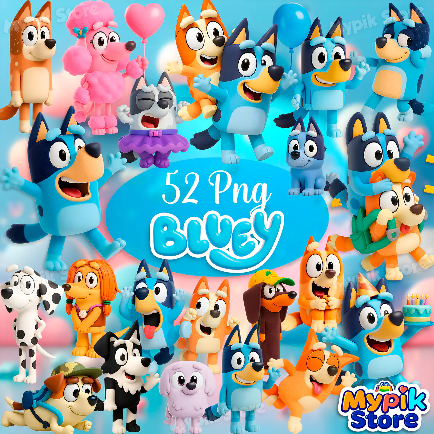 Kit Digital Bluey 3D - PNG + Fundos Exclusivos 2