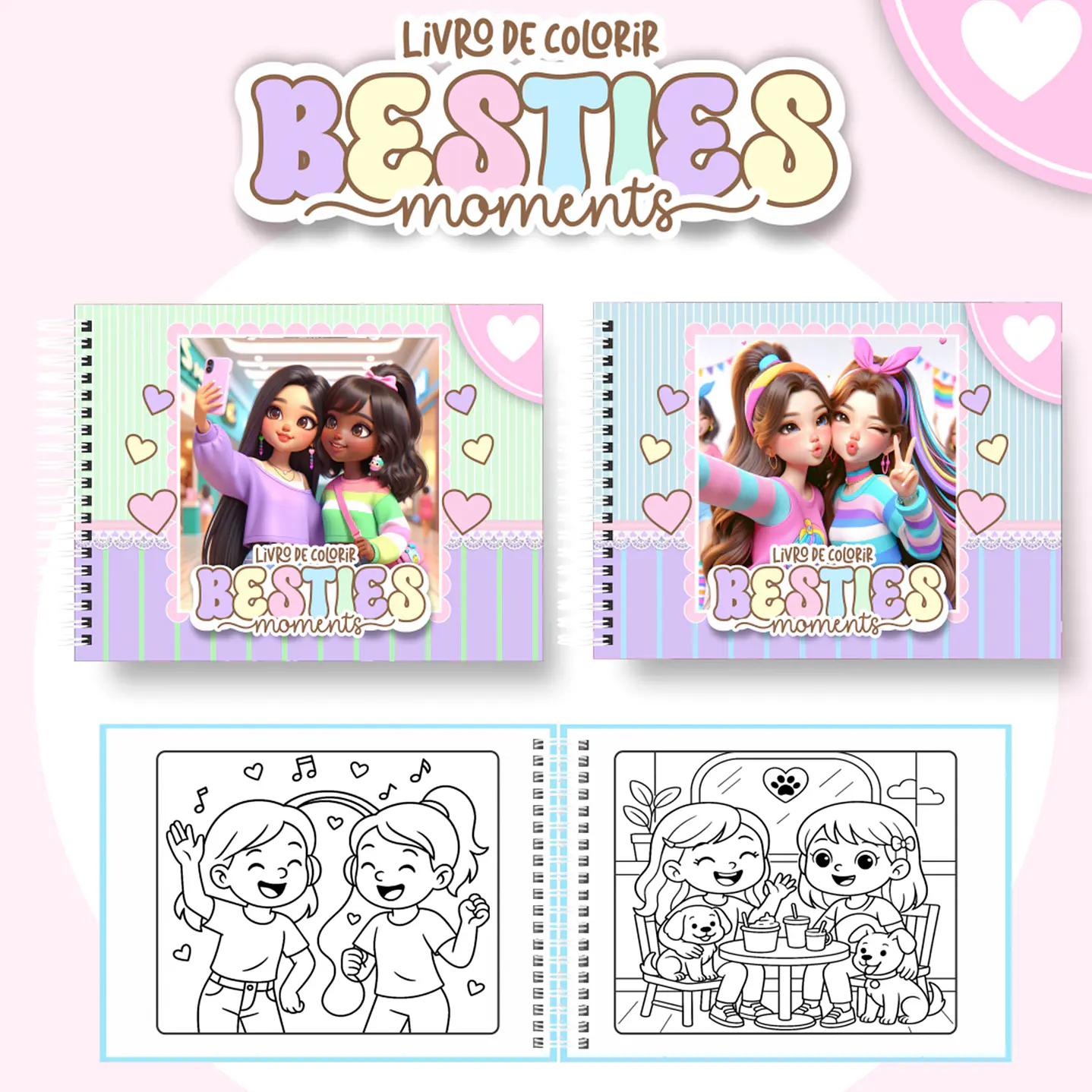 Livro de Colorir Amigas Besties Moments em PDF Digital para Imprimir 1