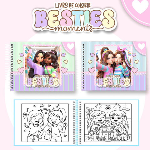 Livro de Colorir Amigas Besties Moments em PDF Digital para Imprimir