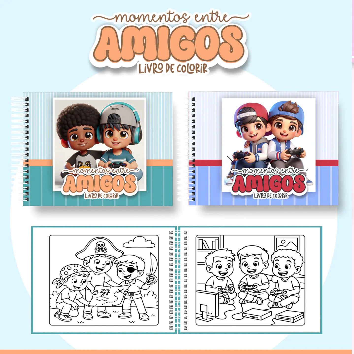 Livro de Colorir Momentos Entre Amigos em PDF Digital para Imprimir 1
