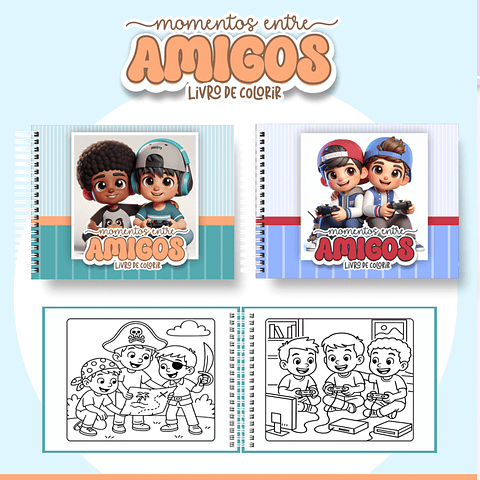 Livro de Colorir Momentos Entre Amigos em PDF Digital para Imprimir