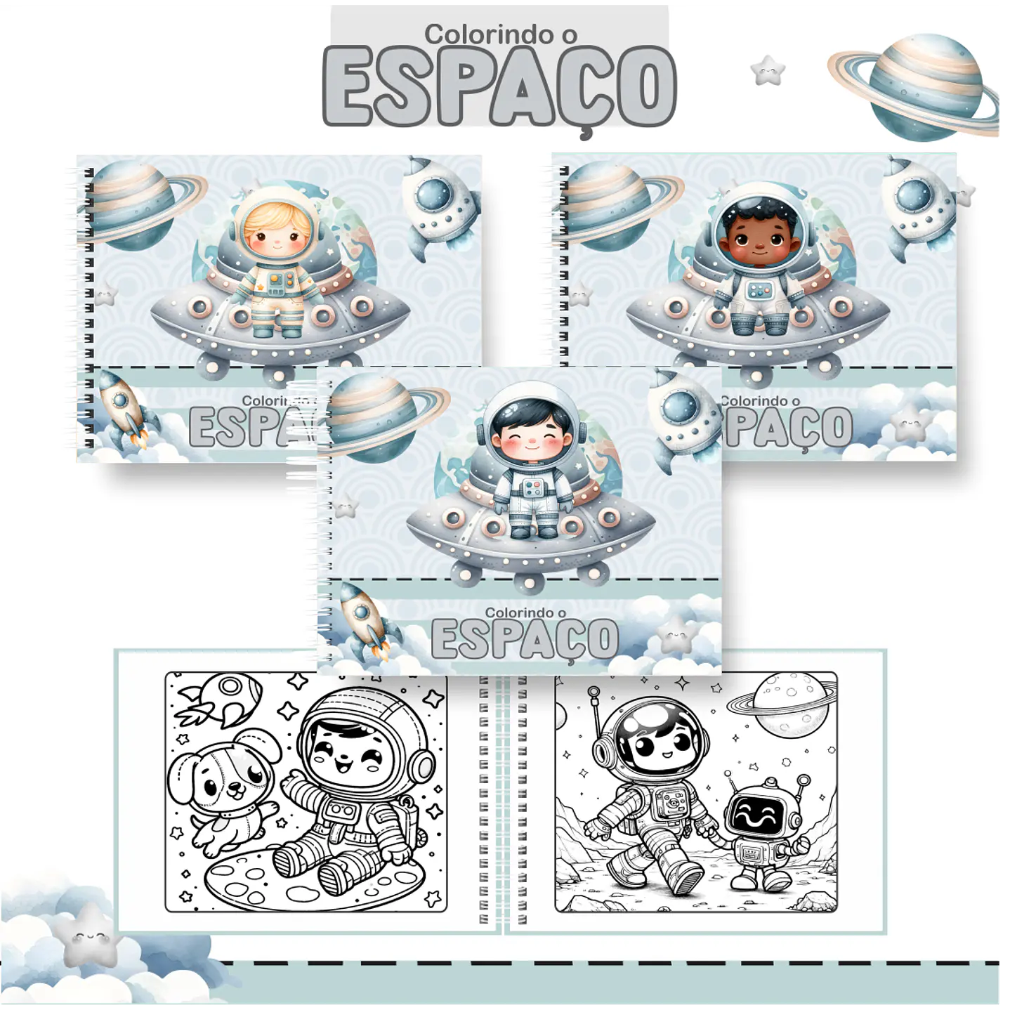 Livro de Colorir Astronauta em PDF Digital para Imprimir 1