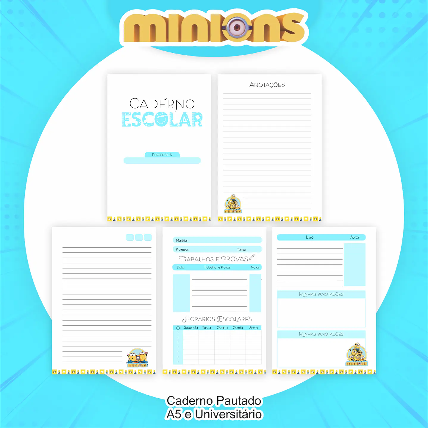 Kit Digital Encadernação Minions - Volta às Aulas Completo 2