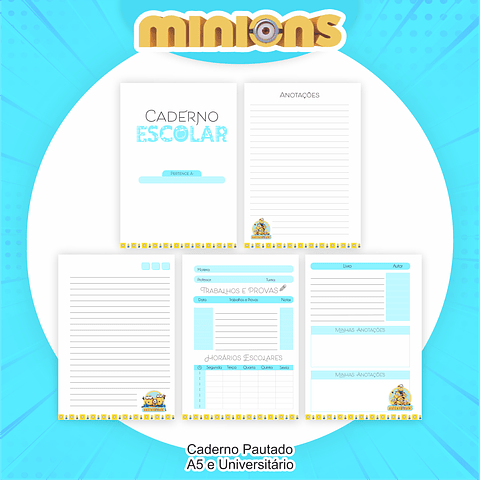 Kit Digital Encadernação Minions - Volta às Aulas Completo