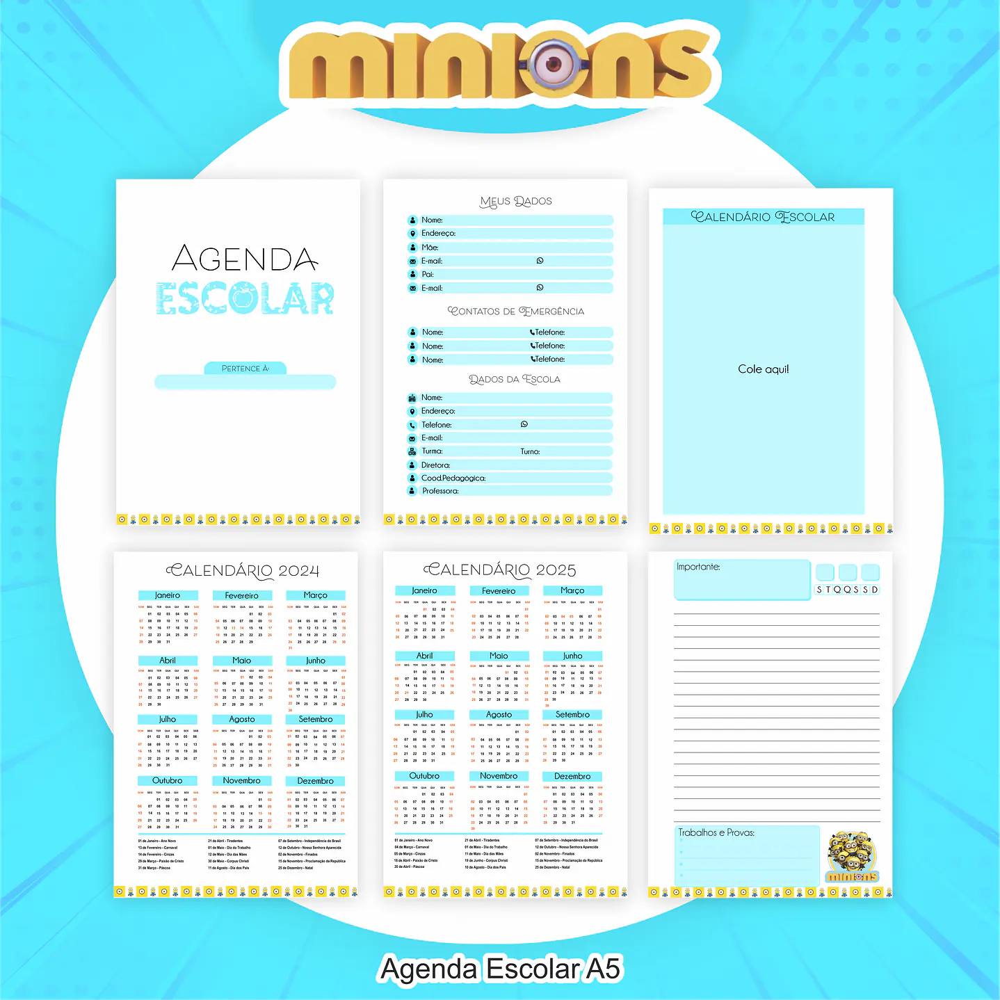 Kit Digital Encadernação Minions - Volta às Aulas Completo 8