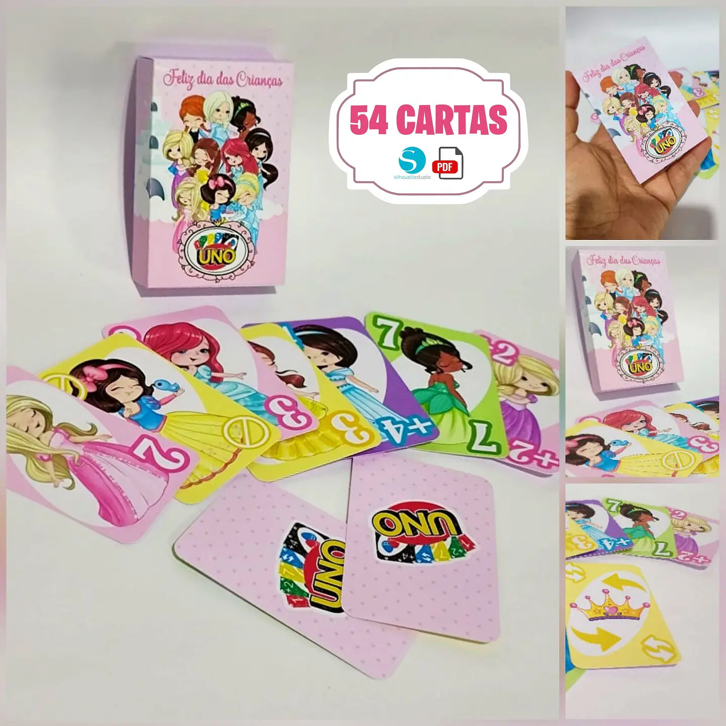 Kit Digital UNO Princesas Disney 54 Cartas para Imprimir PDF 1