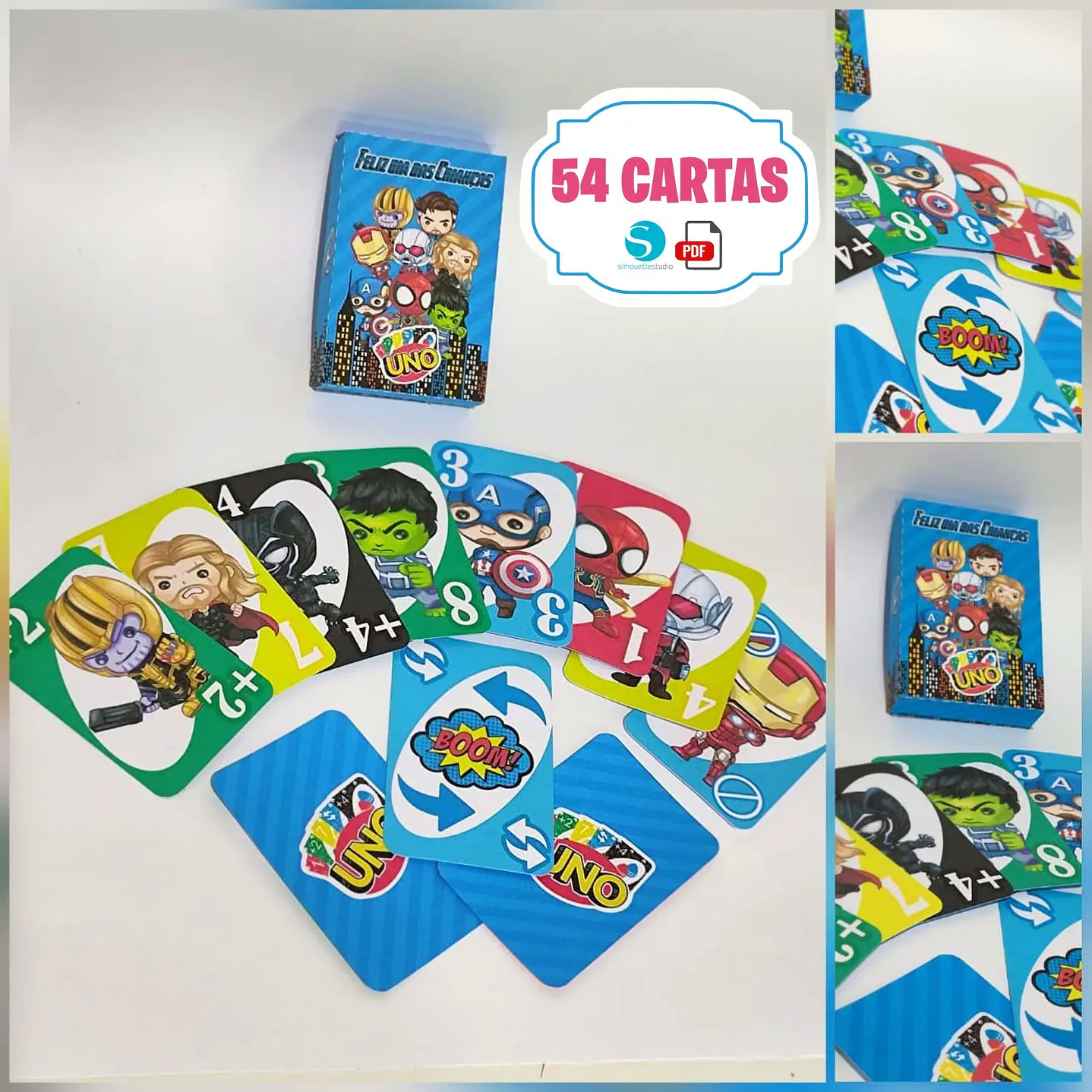 Kit Digital UNO Vingadores 54 Cartas para Imprimir PDF e Studio 1