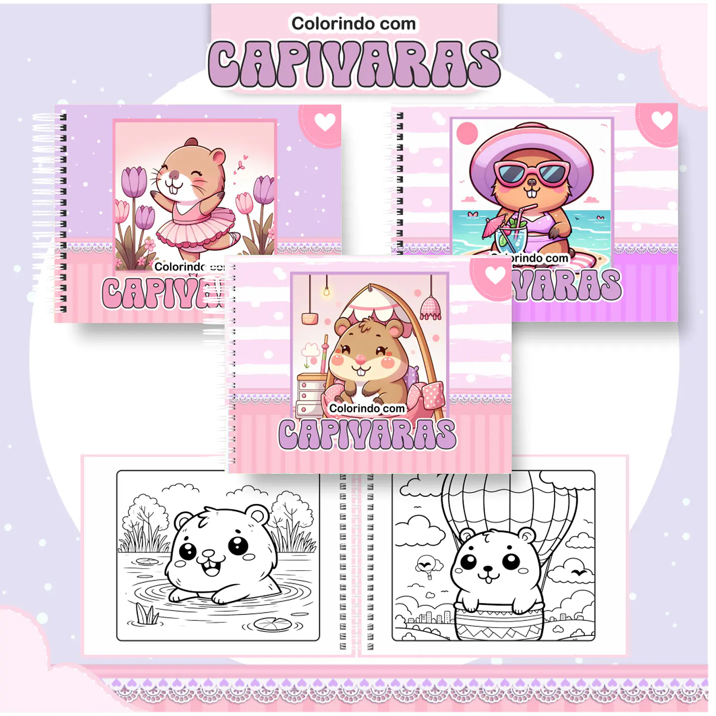 Livro de Colorir Capivara em PDF Digital para Imprimir 1