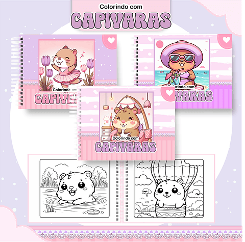 Livro de Colorir Capivara em PDF Digital para Imprimir