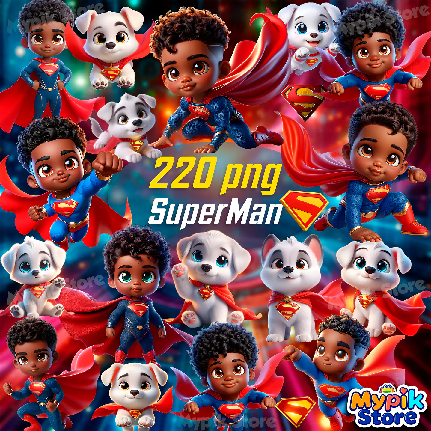 Kit Digital Superman Afro e Krypto PNG + Fundos JPG 1
