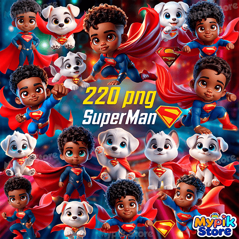 Kit Digital Superman Afro e Krypto PNG + Fundos JPG