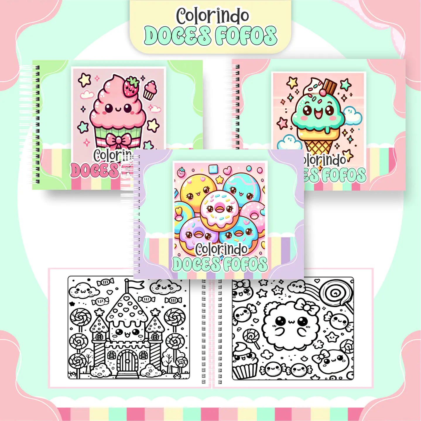Livro de Colorir Doces Fofos em PDF Digital para Imprimir 1