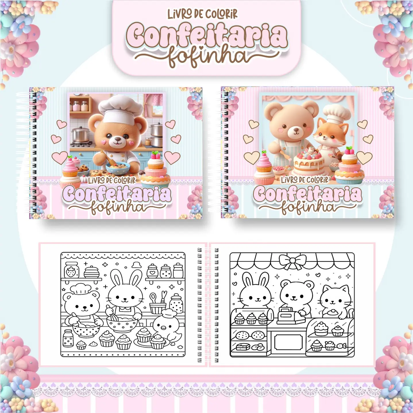 Livro de Colorir Confeitaria Cute em PDF Digital para Imprimir 1