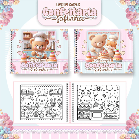 Livro de Colorir Confeitaria Cute em PDF Digital para Imprimir