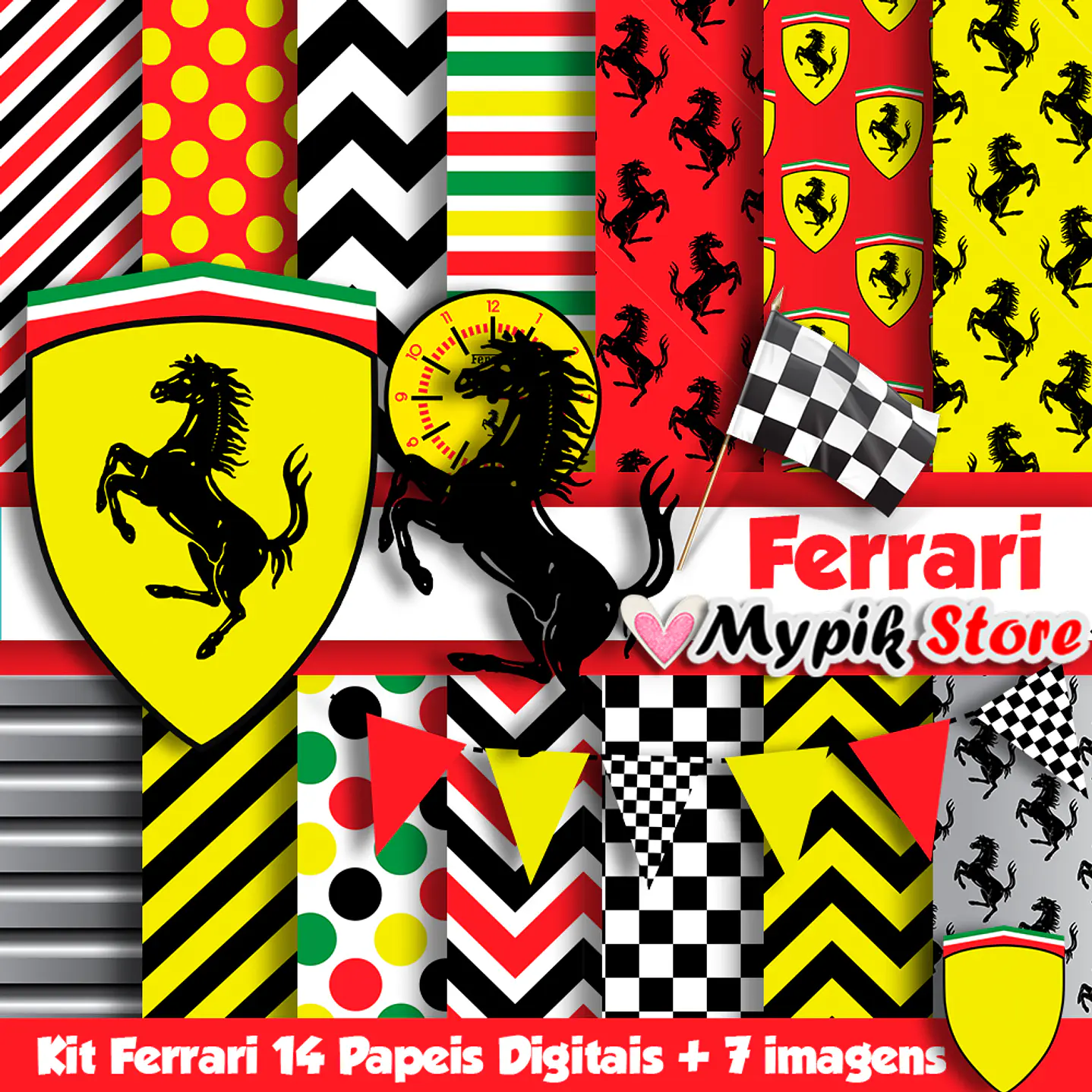 Kit Digital Ferrari Imagens PNG e Papeis digitais JPG 1