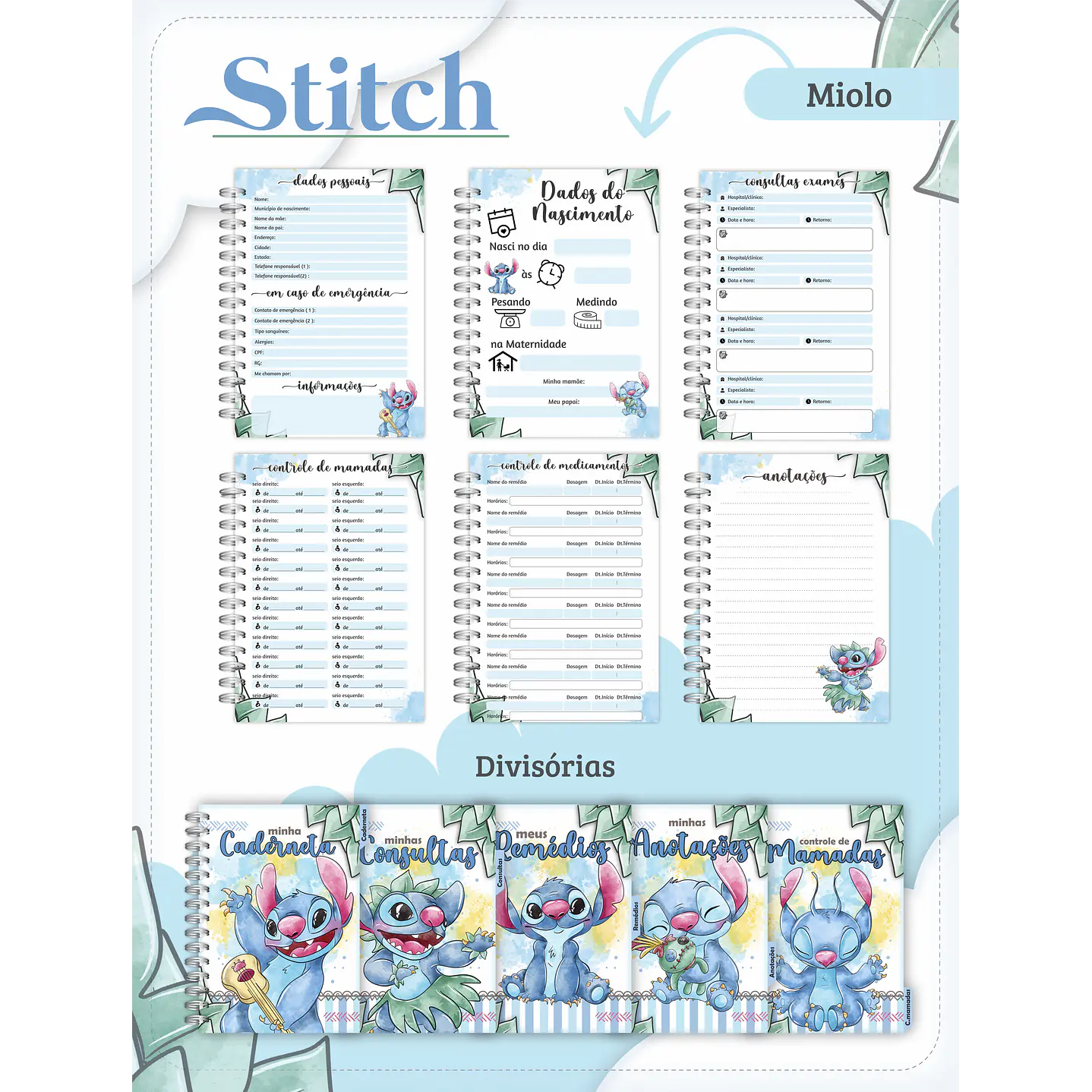 Kit Digital Stitch Caderneta de Vacina e Itens Personalizados 4