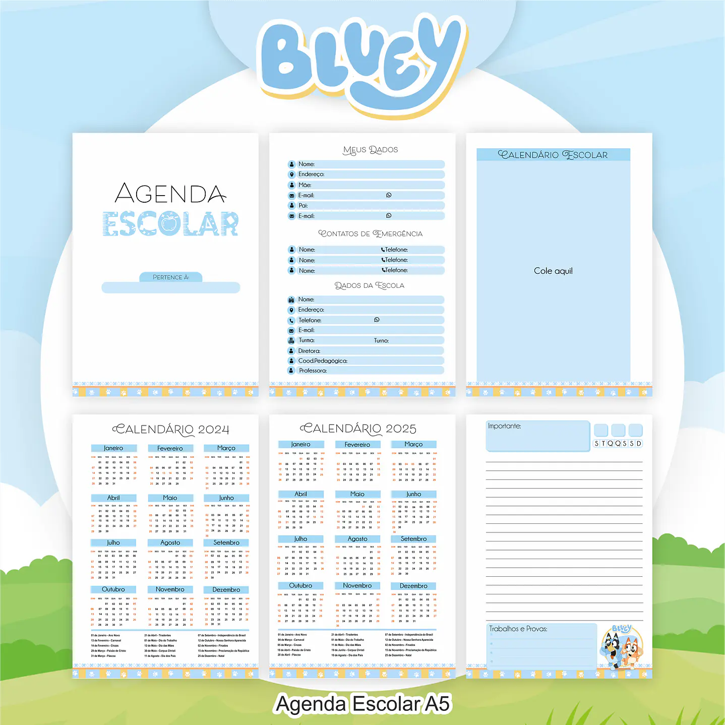 Kit Digital Bluey Volta às Aulas com Etiquetas, Cadernos e Itens Escolares Personalizados 2