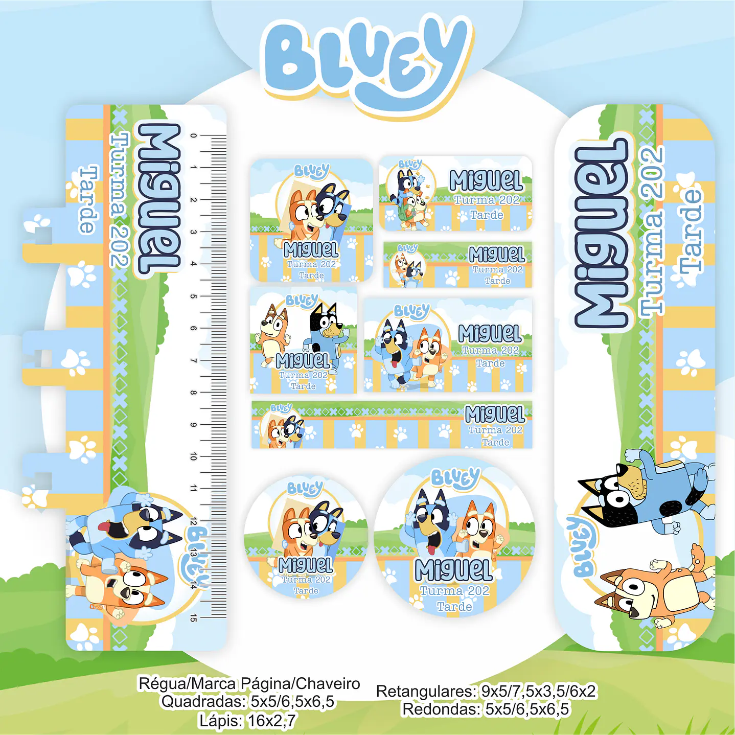 Kit Digital Bluey Volta às Aulas com Etiquetas, Cadernos e Itens Escolares Personalizados 5