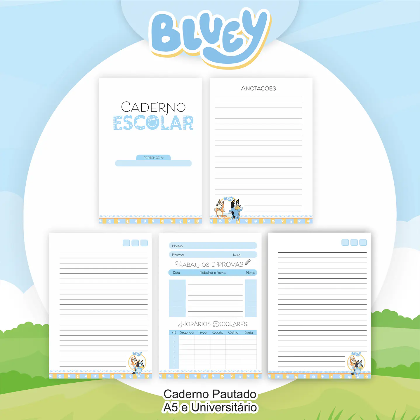 Kit Digital Bluey Volta às Aulas com Etiquetas, Cadernos e Itens Escolares Personalizados 8