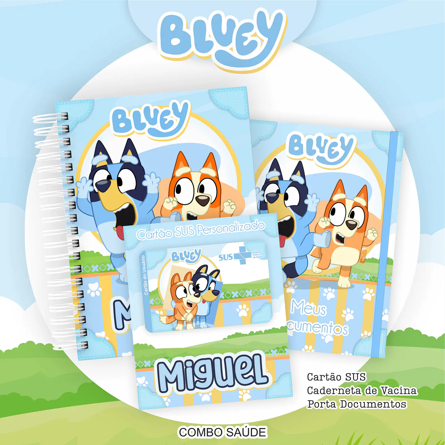 Kit Digital Bluey Volta às Aulas com Etiquetas, Cadernos e Itens Escolares Personalizados 1