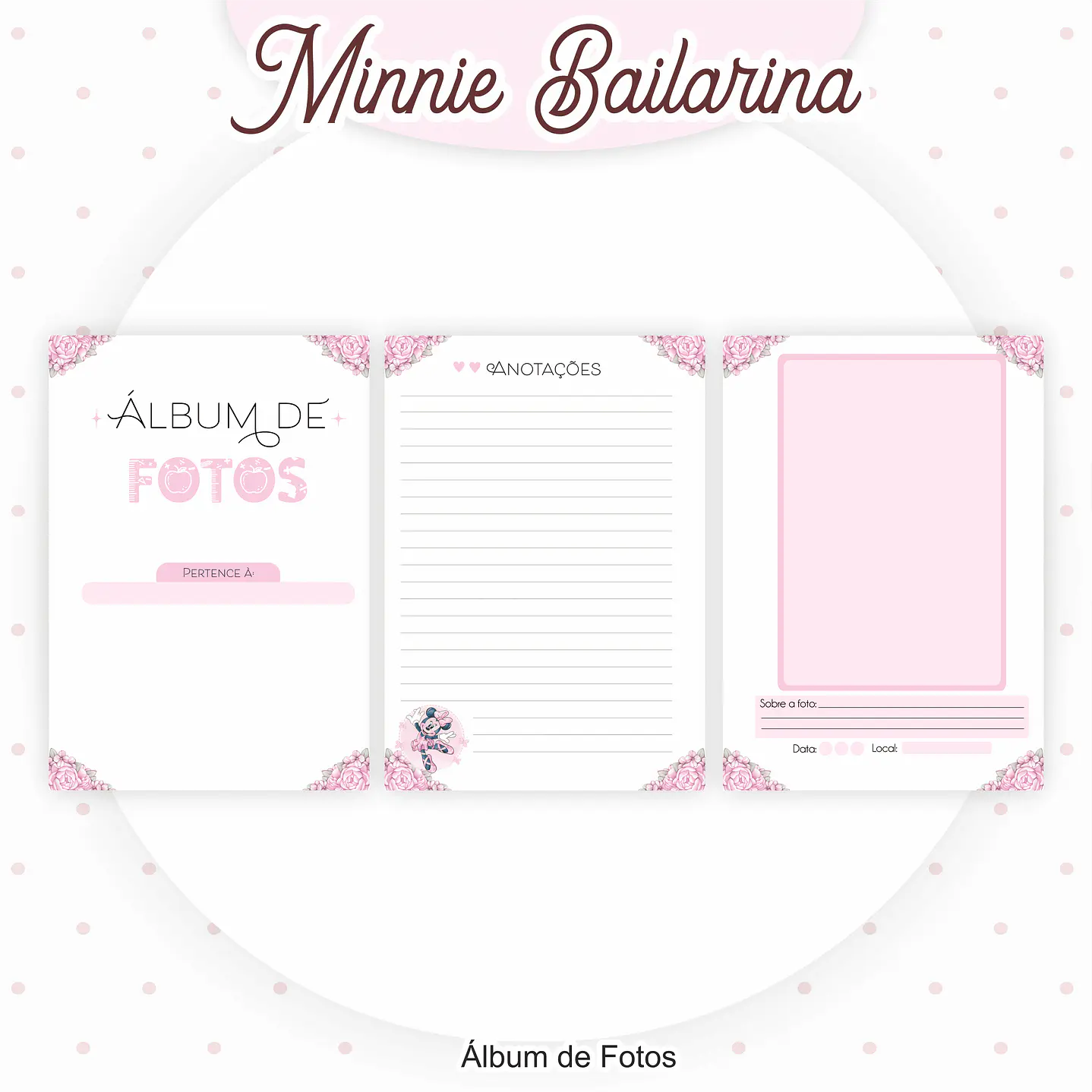 Kit Digital Minnie Bailarina Volta às Aulas com Etiquetas, Cadernos e Itens Escolares 2