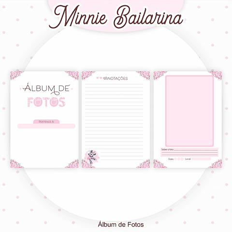 Kit Digital Minnie Bailarina Volta às Aulas com Etiquetas, Cadernos e Itens Escolares