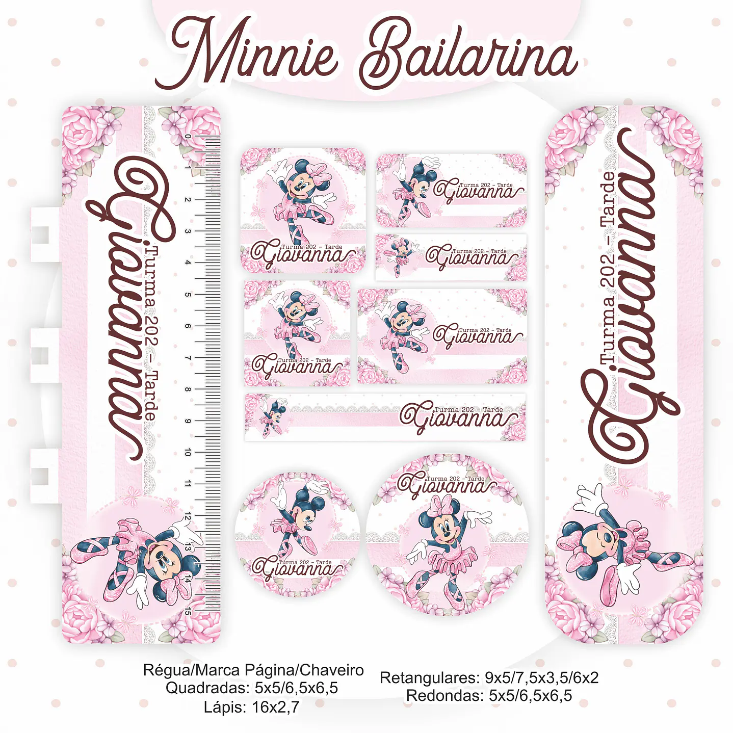 Kit Digital Minnie Bailarina Volta às Aulas com Etiquetas, Cadernos e Itens Escolares 6