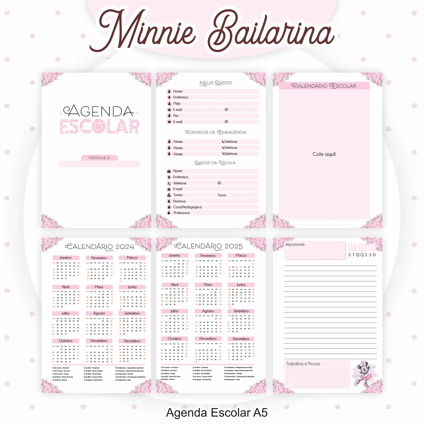 Kit Digital Minnie Bailarina Volta às Aulas com Etiquetas, Cadernos e Itens Escolares 9
