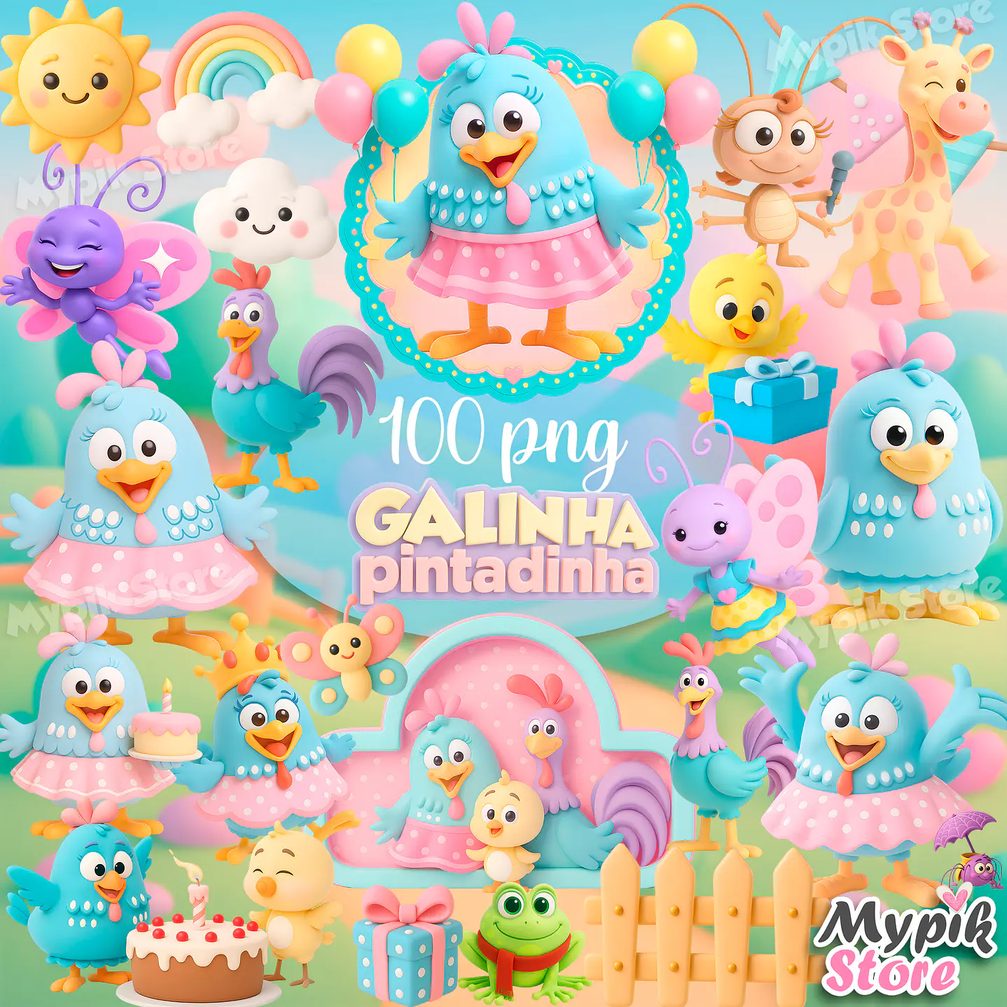 Kit Digital Galinha Pintadinha Candy PNG e Fundos  1