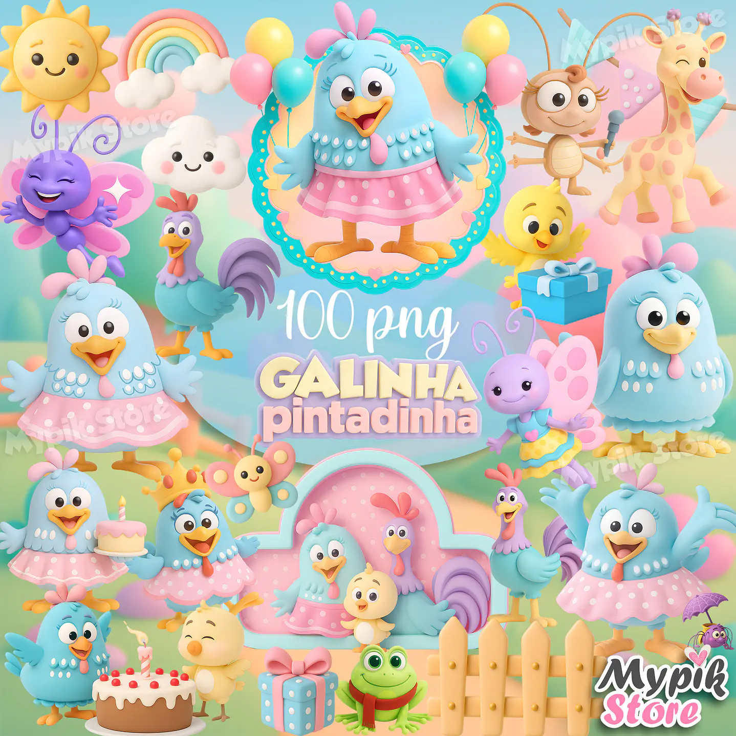 Kit Digital Galinha Pintadinha Candy PNG e Fundos  2