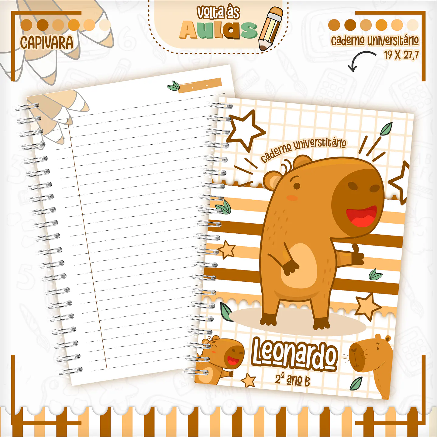 Kit Digital Encadernação Capivara Volta às Aulas - Completo 1