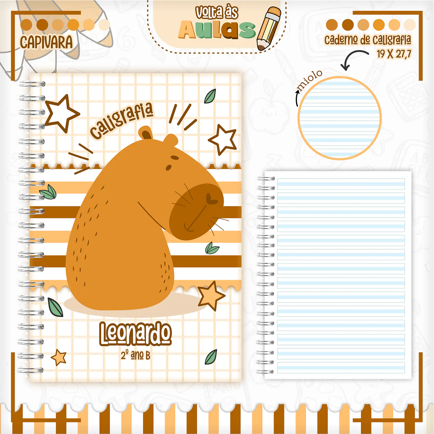 Kit Digital Encadernação Capivara Volta às Aulas - Completo 4