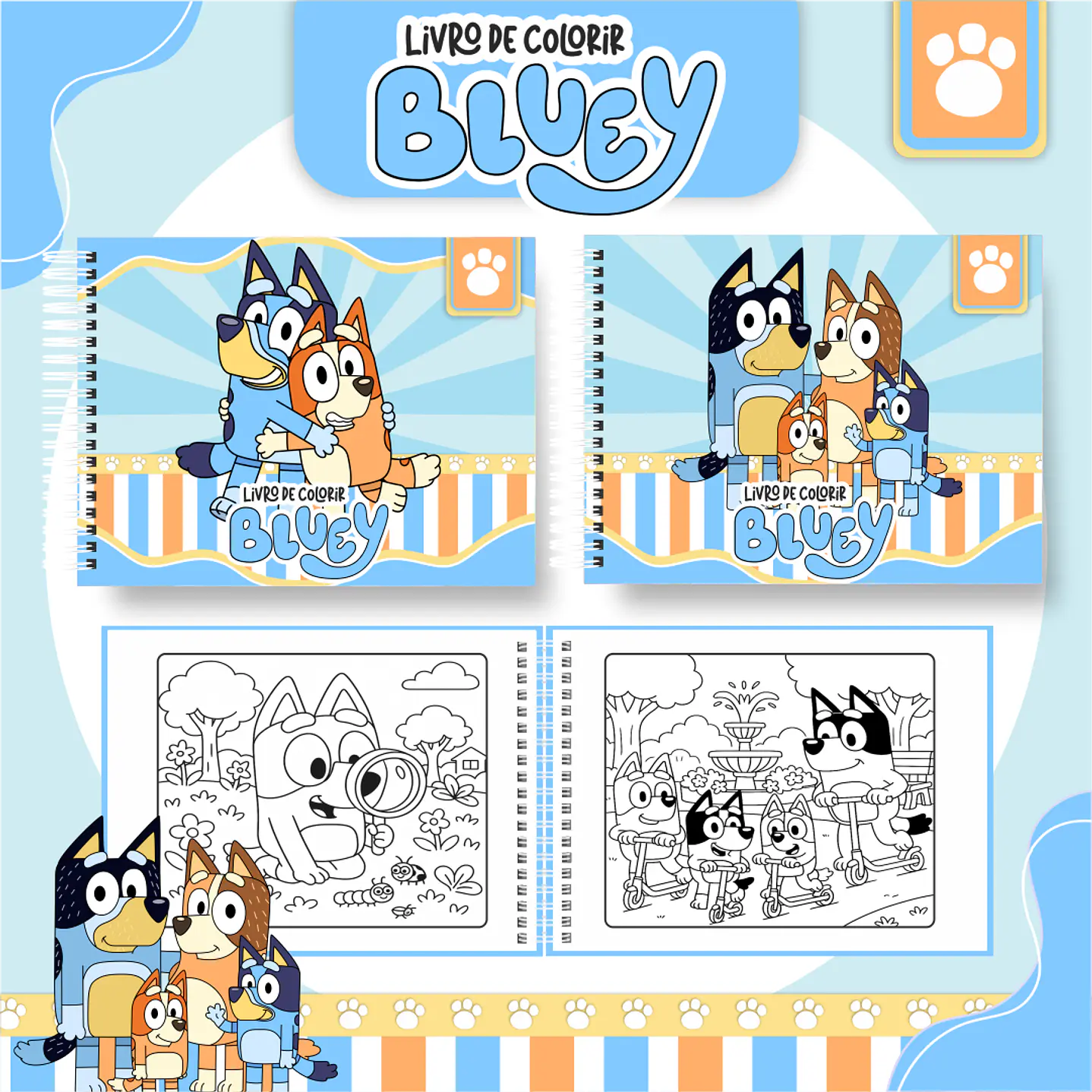 Livro Bluey para Colorir - 50 Desenhos PDF Digital para Imprimir 1