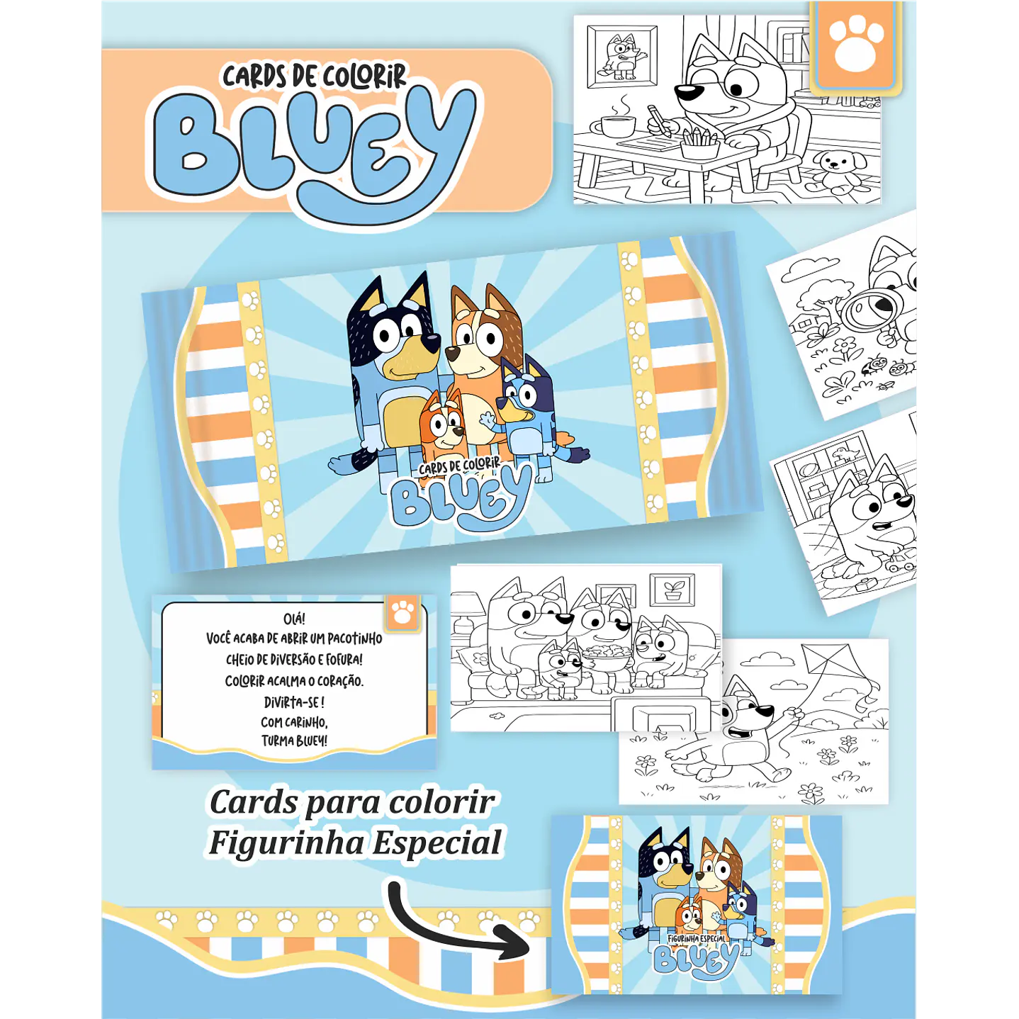 Kit Digital Cards de Colorir Bluey para imprimir 1