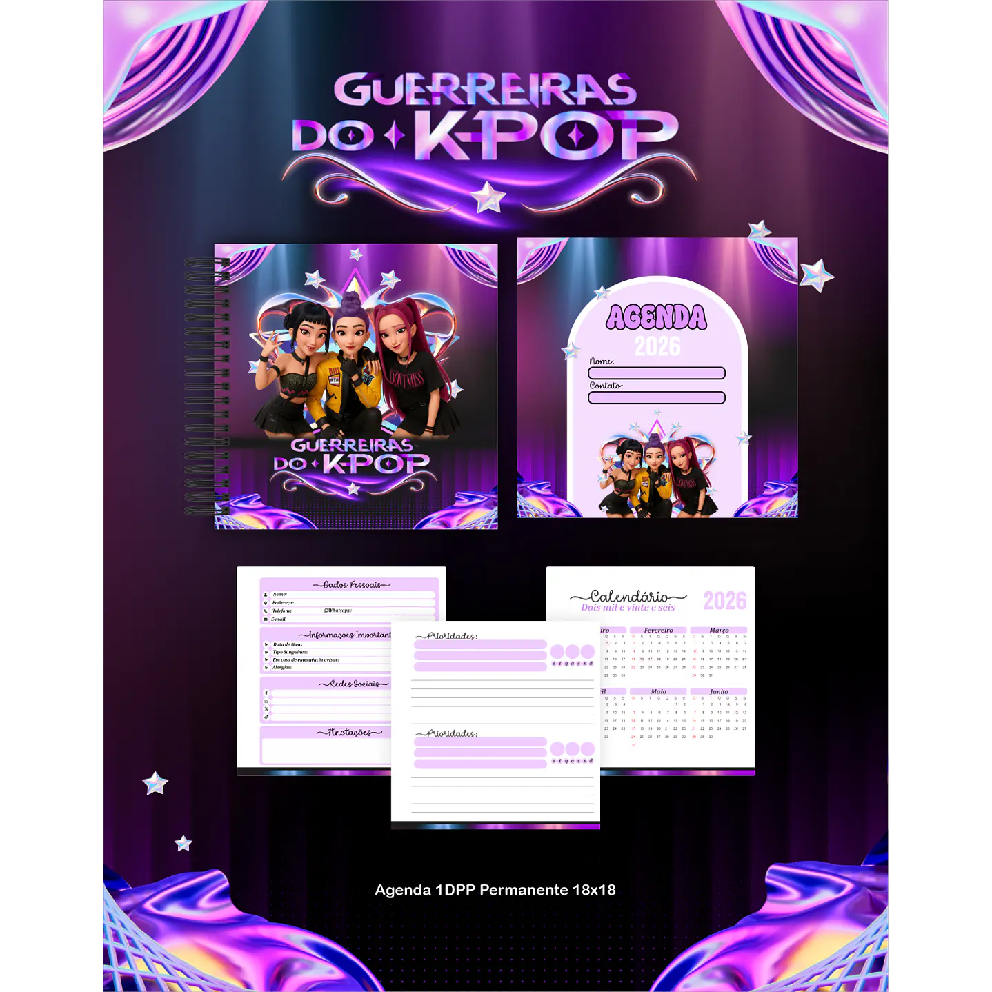Kit Digital de Encadernação Guerreiras do K-Pop  2