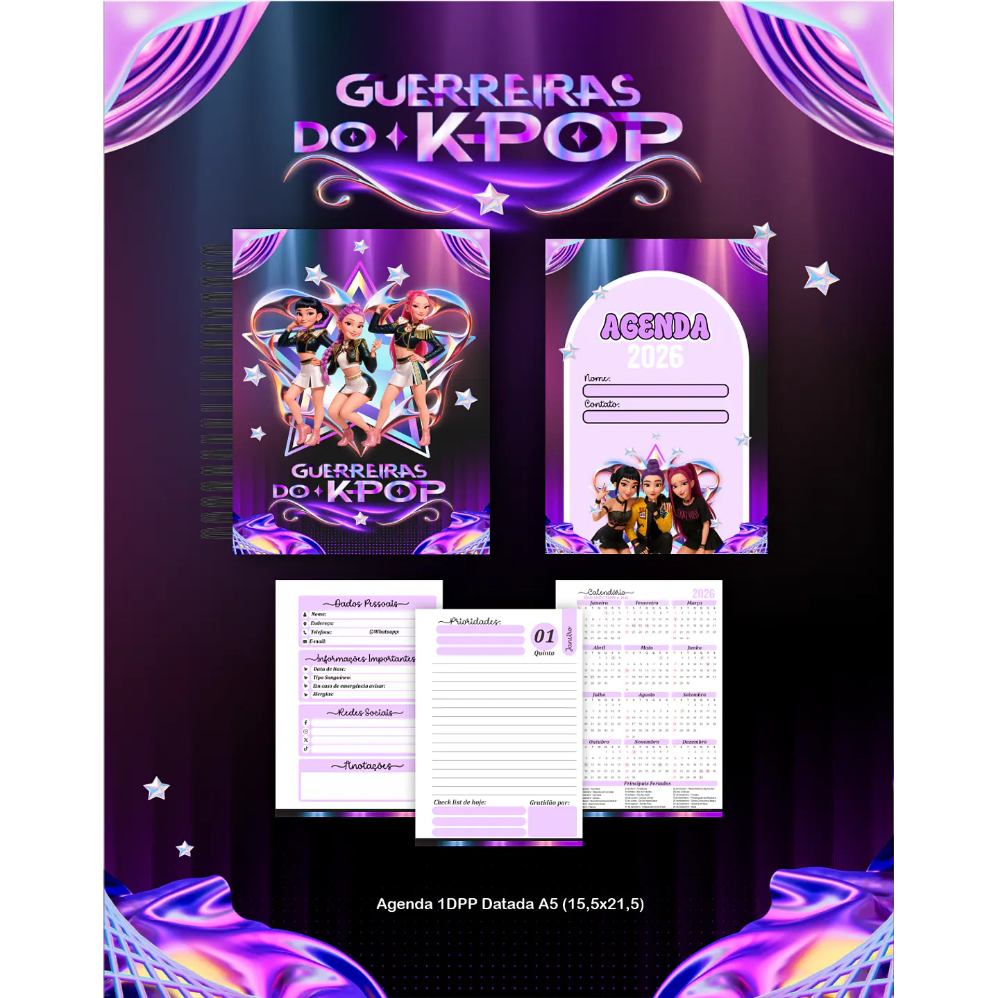 Kit Digital de Encadernação Guerreiras do K-Pop  3
