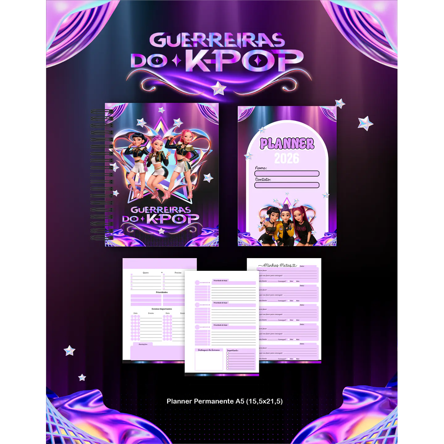 Kit Digital de Encadernação Guerreiras do K-Pop  1