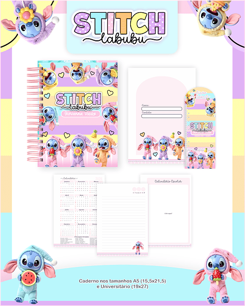 Kit Digital Encadernação Stitch Labubu