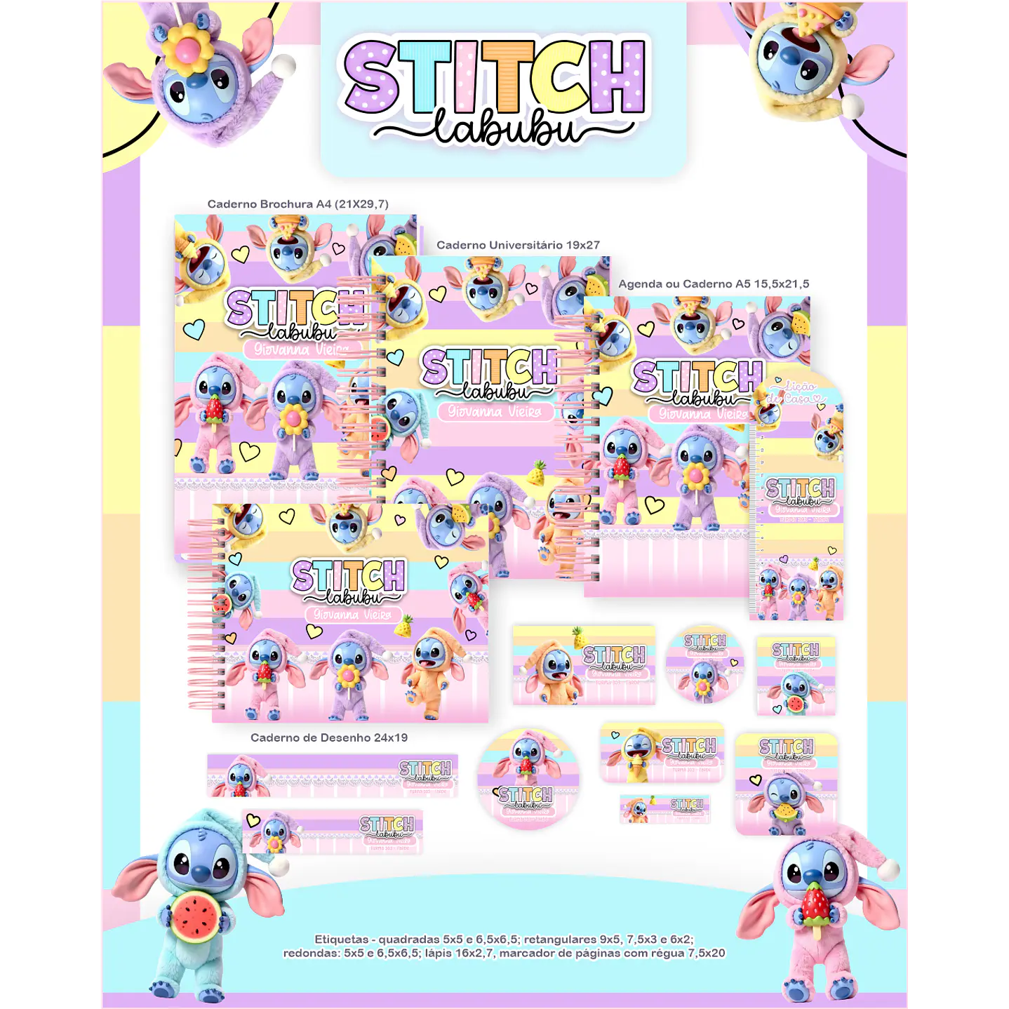 Kit Digital Encadernação Stitch Labubu 4