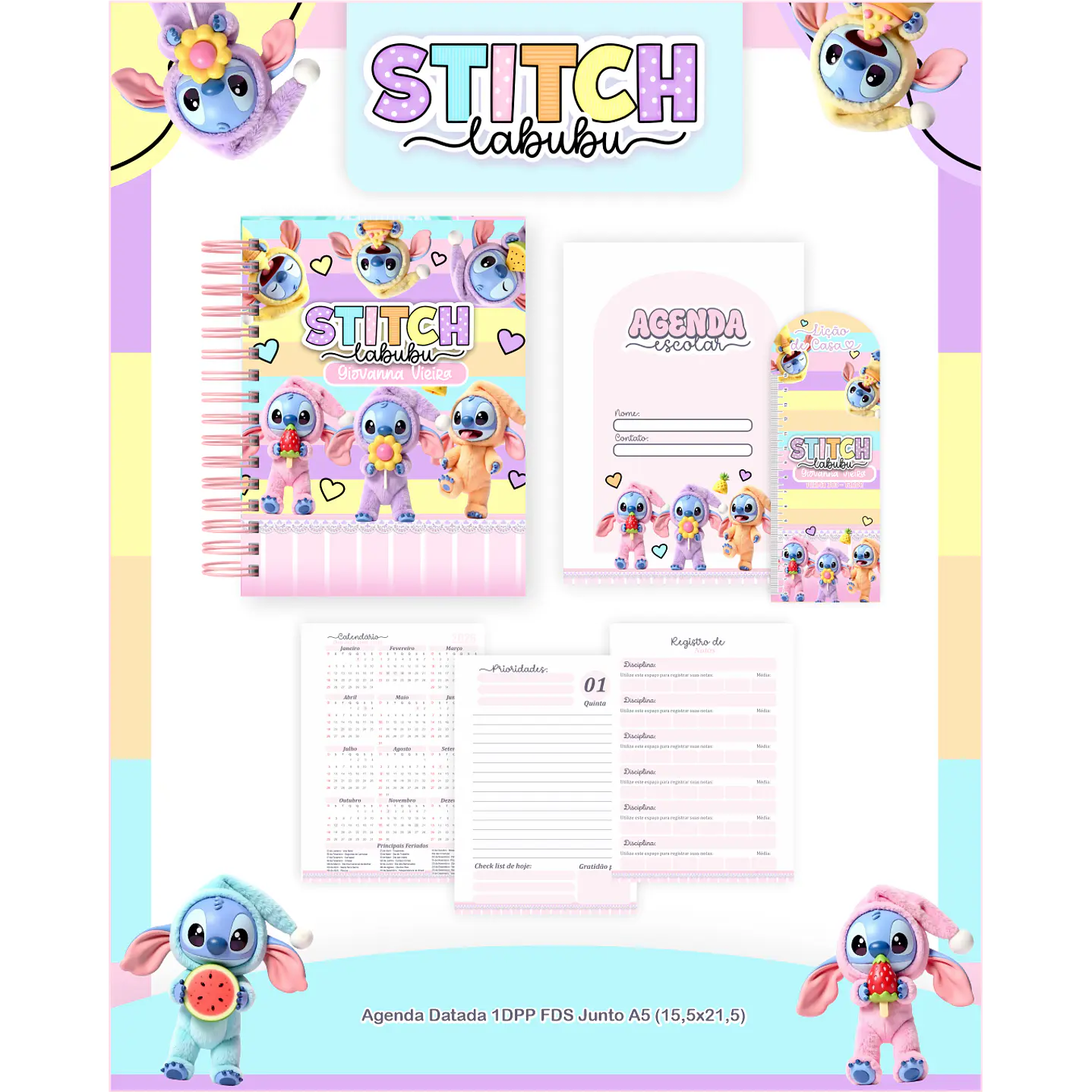 Kit Digital Encadernação Stitch Labubu 1