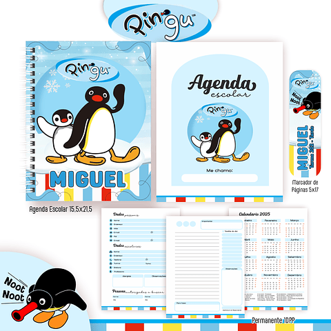 Kit Digital Encadernação Pingu - Volta às Aulas Completo