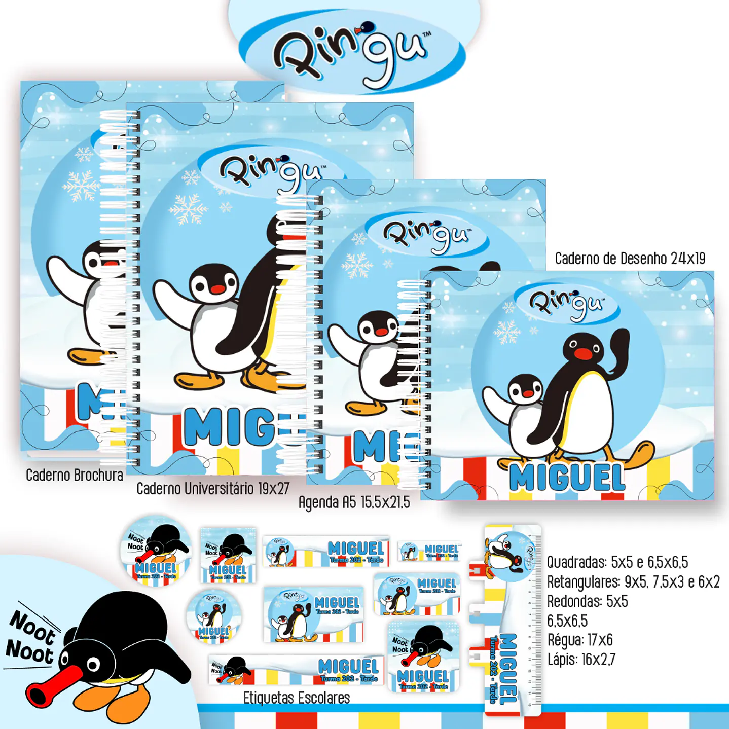 Kit Digital Encadernação Pingu - Volta às Aulas Completo 1
