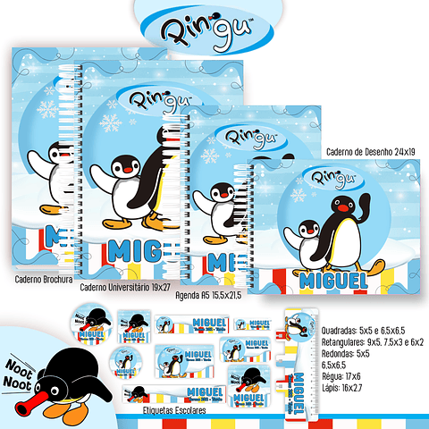 Kit Digital Encadernação Pingu - Volta às Aulas Completo